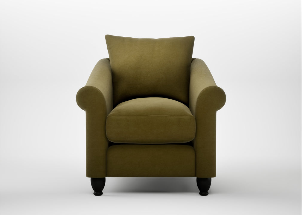 Devon Armchair Wool Velvet Olive / Black
