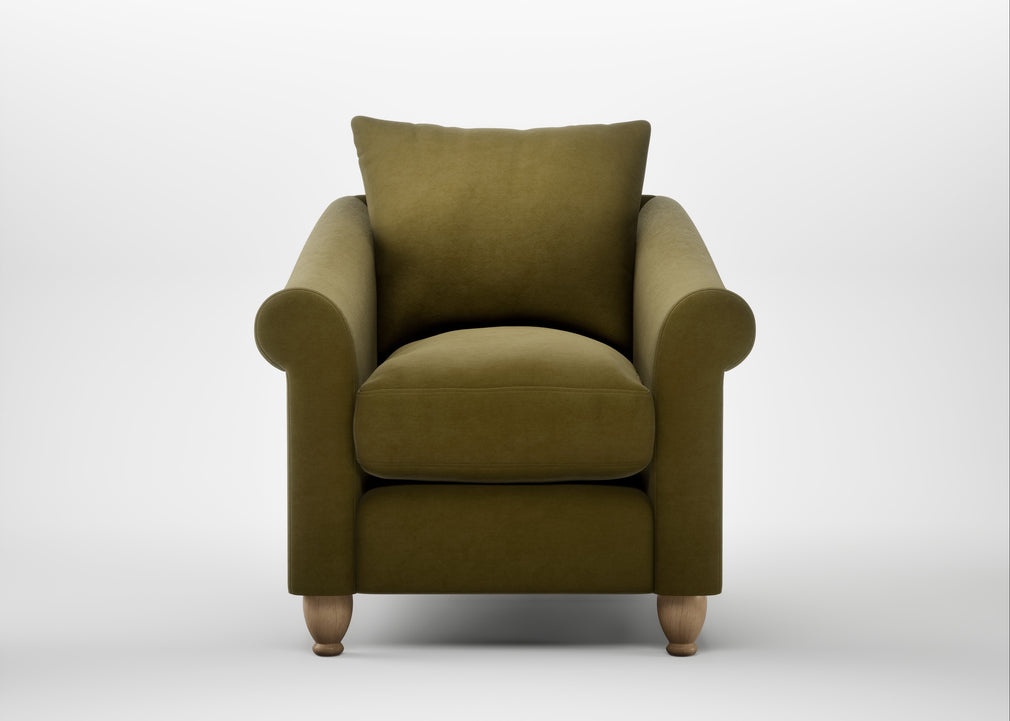 Devon Armchair Wool Velvet Olive / Natural