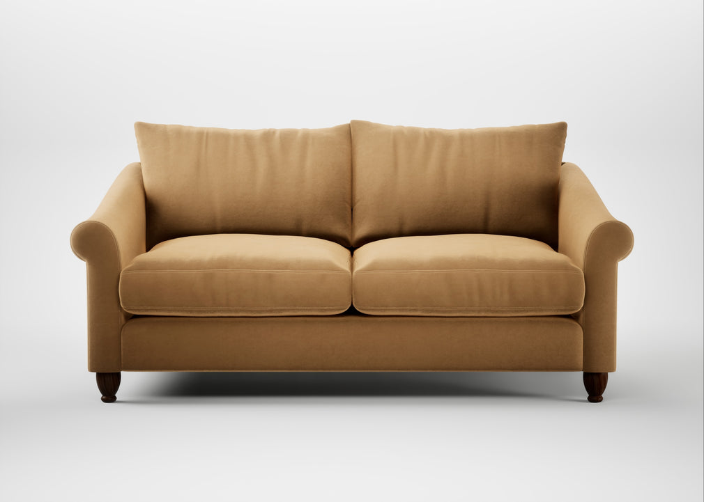 Devon 3 Seater Sofa Wool Velvet Camel / Walnut Stained