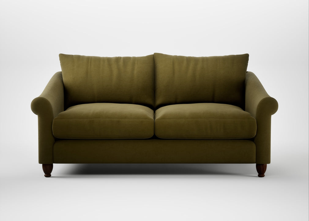 Devon 3 Seater Sofa Wool Velvet Olive / Walnut Stained