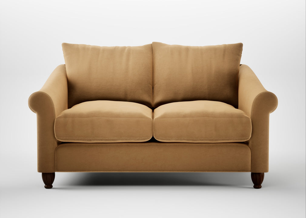 Devon 2 Seater Sofa Wool Velvet Camel / Walnut Stained