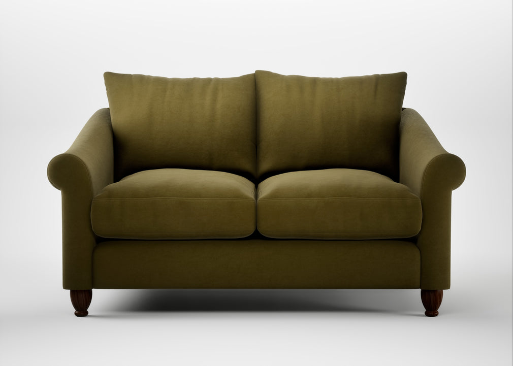 Devon 2 Seater Sofa Wool Velvet Olive / Walnut Stained