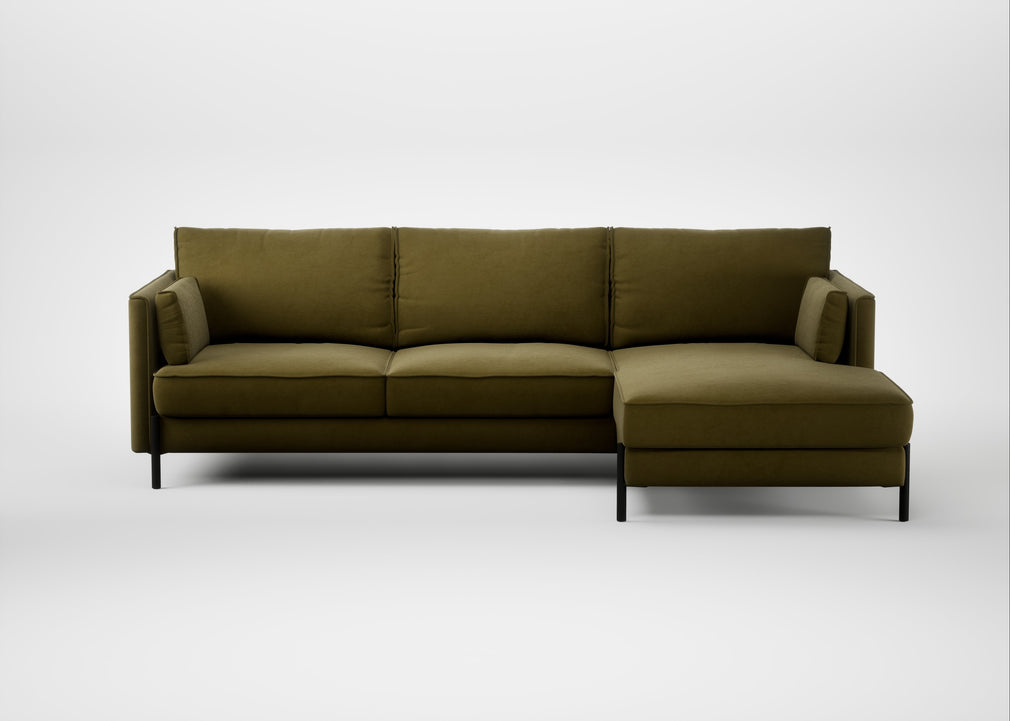 Tortona Right Hand Facing Corner Chaise Wool Velvet Olive