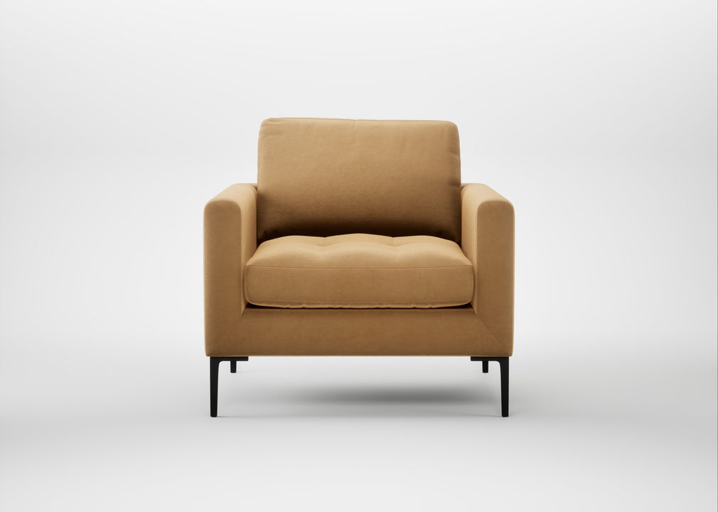 Eton Armchair Wool Velvet Camel / Black