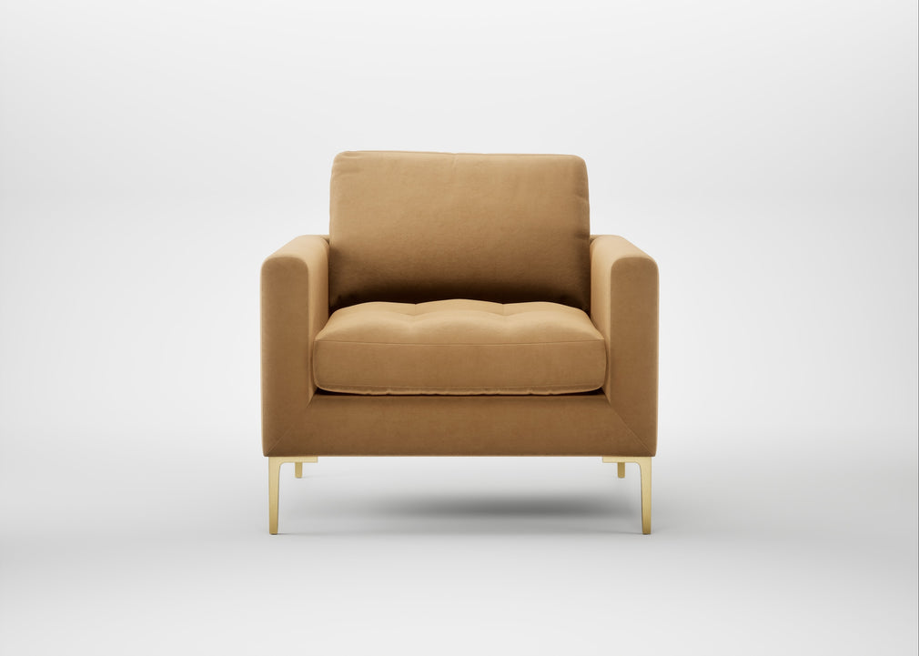 Eton Armchair Wool Velvet Camel / Brass