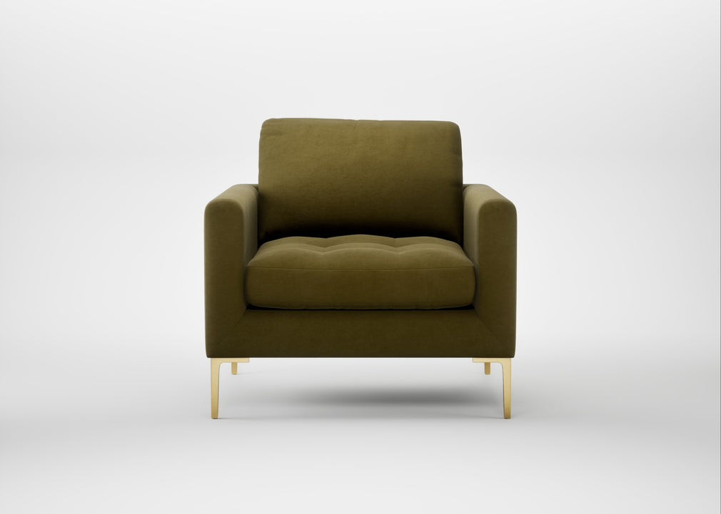 Eton Armchair Wool Velvet Olive / Brass