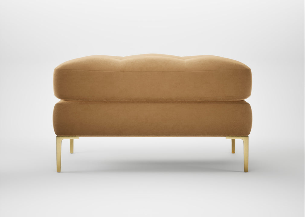 Eton Footstool Wool Velvet Camel / Brass