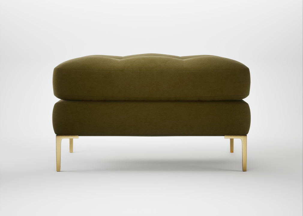 Eton Footstool Wool Velvet Olive / Brass