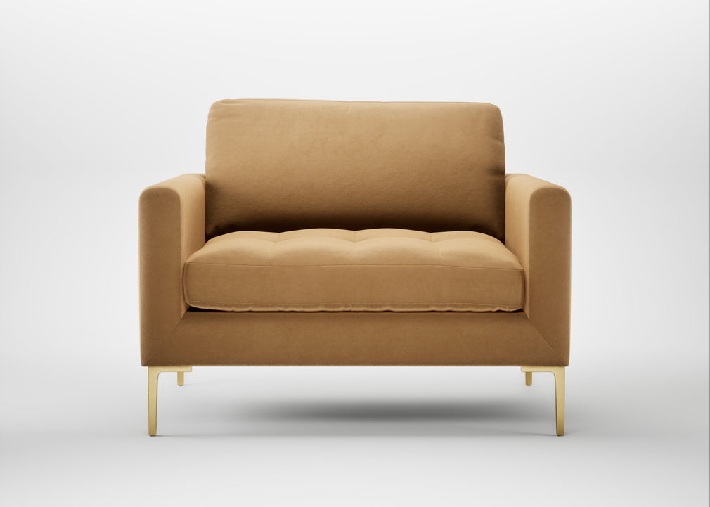 Eton Loveseat Wool Velvet Camel / Brass
