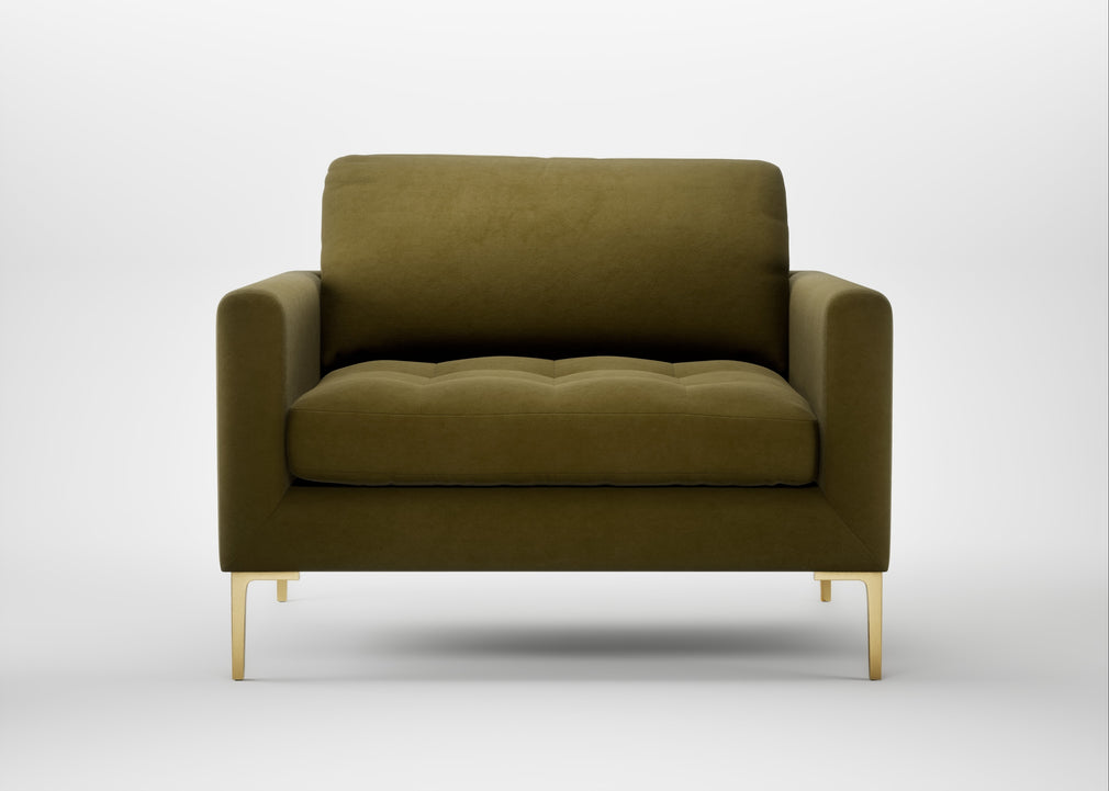 Eton Loveseat Wool Velvet Olive / Brass