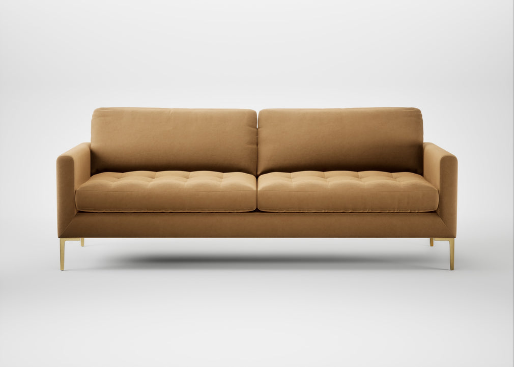 Eton 4 Seater Sofa Wool Velvet Camel / Brass