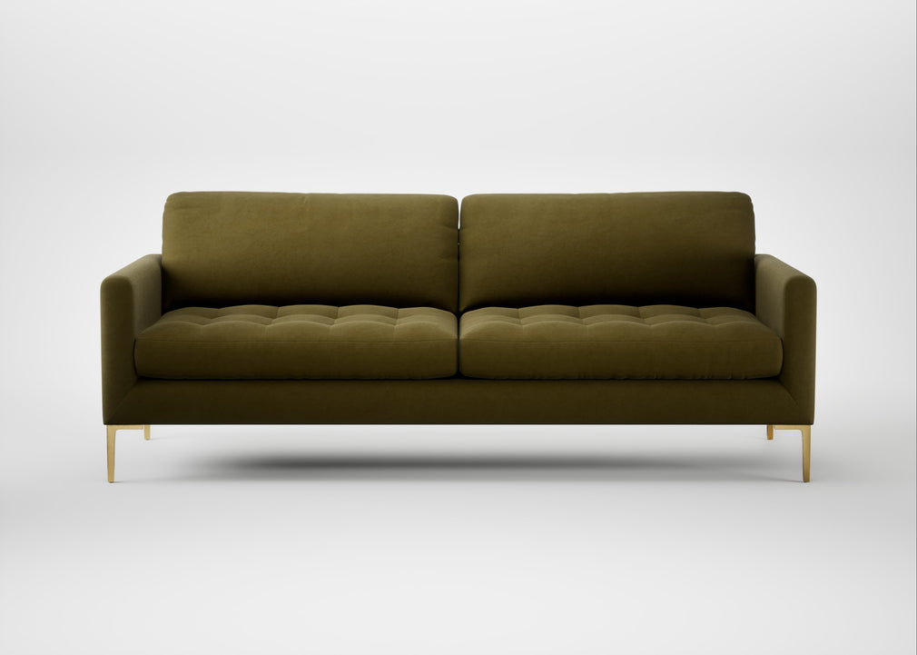 Eton 4 Seater Sofa Wool Velvet Olive / Brass
