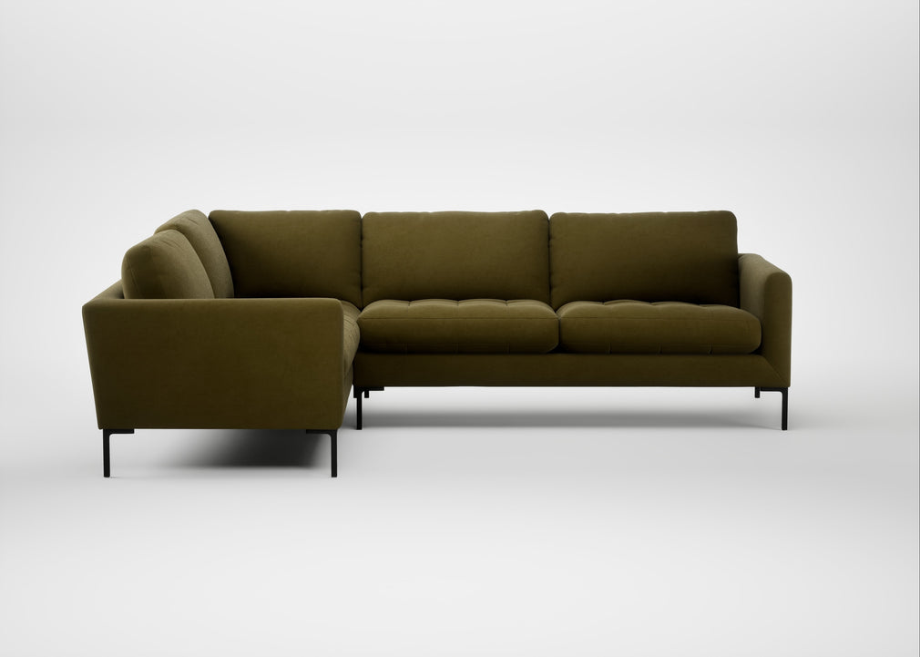 Eton Left Hand Facing Corner Sofa Wool Velvet Olive / Black