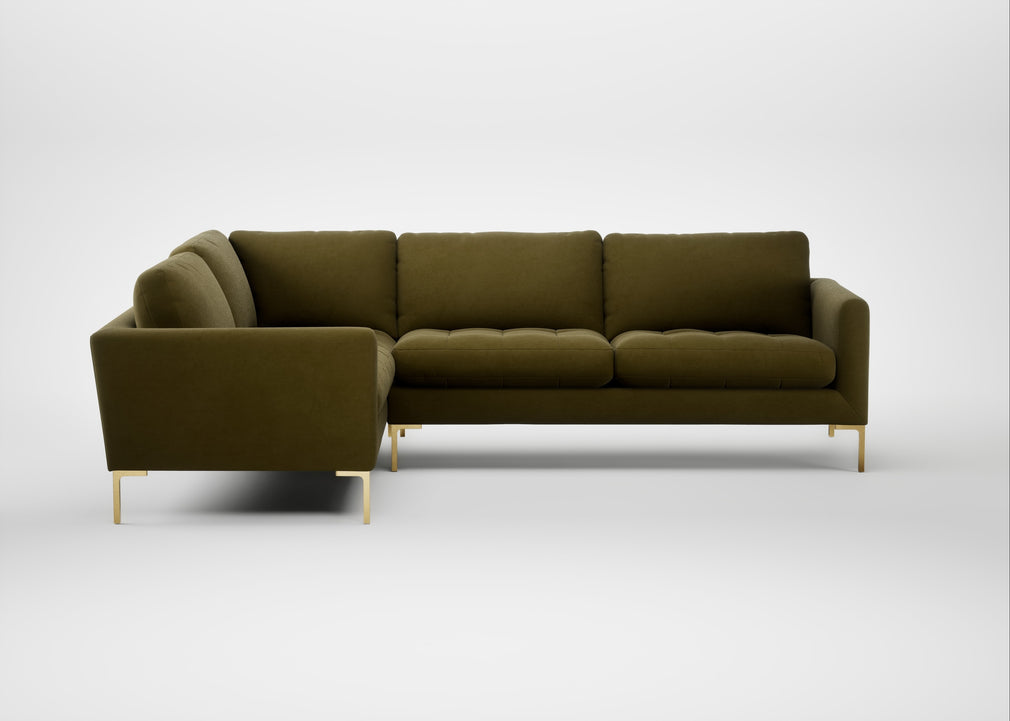 Eton Left Hand Facing Corner Sofa Wool Velvet Olive / Brass