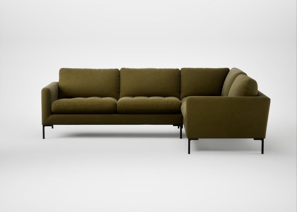 Eton Right Hand Facing Corner Sofa Wool Velvet Olive / Black