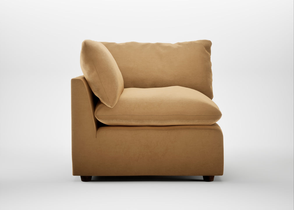Astrid Corner Unit Wool Velvet Camel / Walnut Stained Beech