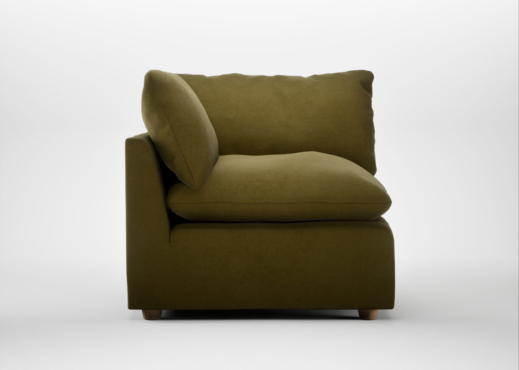 Astrid Corner Unit Wool Velvet Olive / Natural Beech