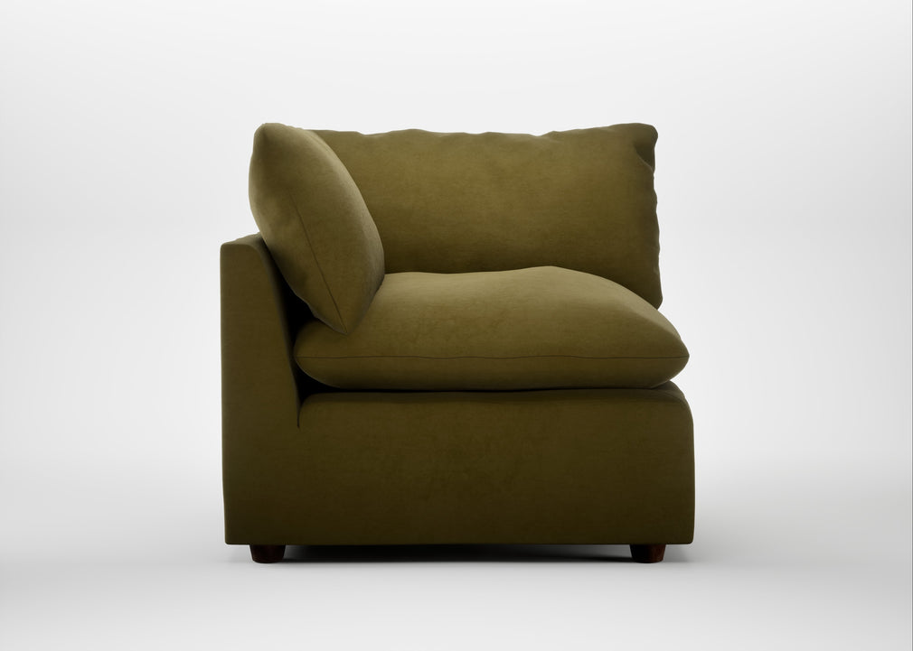 Astrid Corner Unit Wool Velvet Olive / Walnut Stained Beech