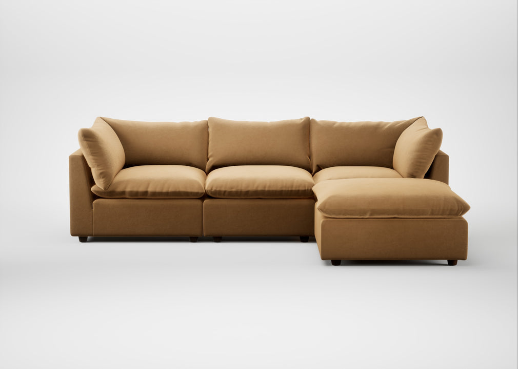 Astrid Right Hand Facing Corner Chaise Sofa Wool Velvet Camel / Walnut Stained Beech