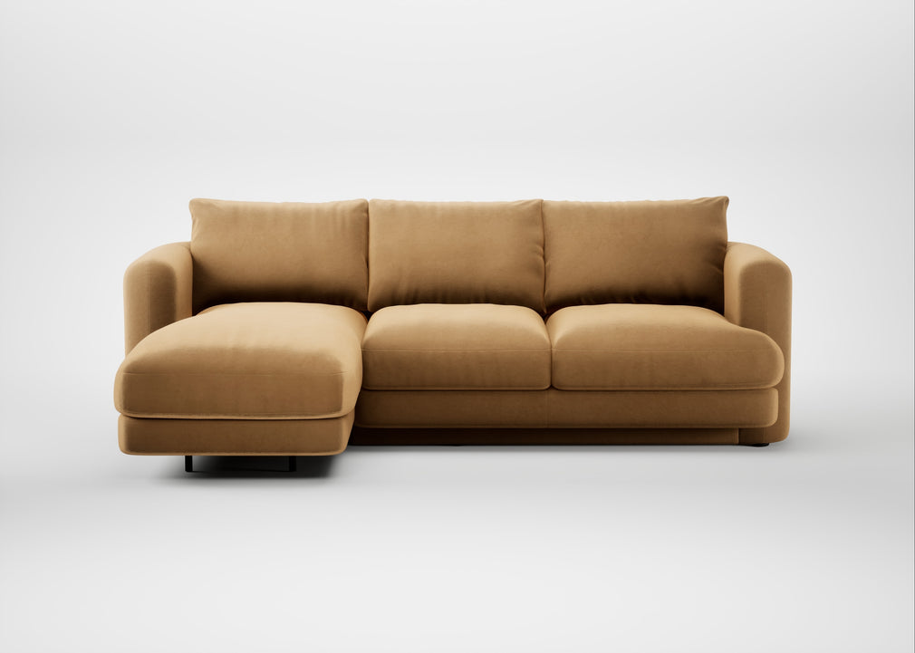 Rafi Left Hand Facing Chaise Sofa Wool Velvet Camel