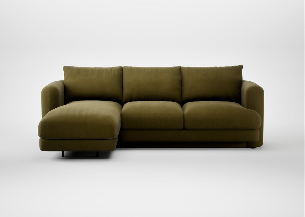 Rafi Left Hand Facing Chaise Sofa Wool Velvet Olive