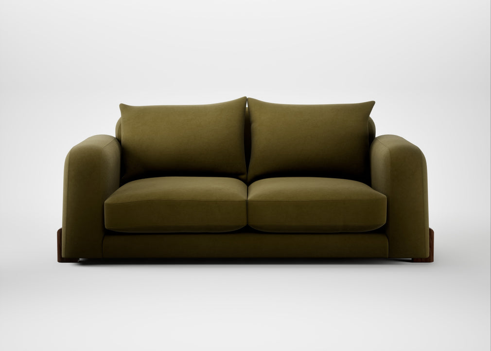 Nuvola 3 Seater Sofa Wool Velvet Olive / Walnut Stained