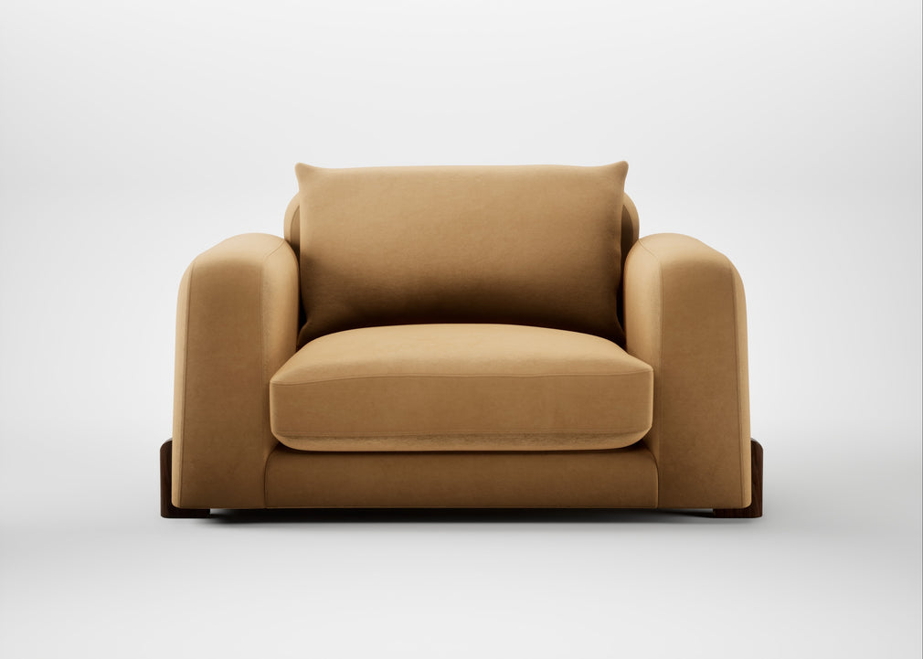 Nuvola Loveseat Wool Velvet Camel / Walnut Stained