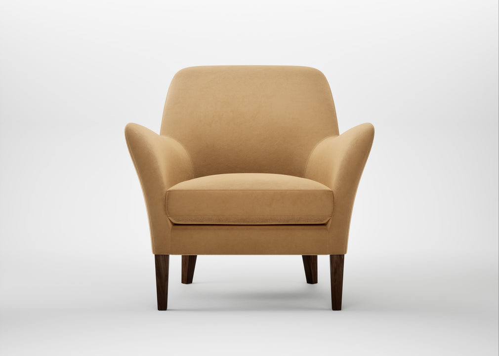 Wallis Armchair Wool Velvet Camel / Walnut Stained