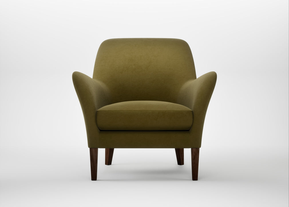 Wallis Armchair Wool Velvet Olive / Walnut Stained
