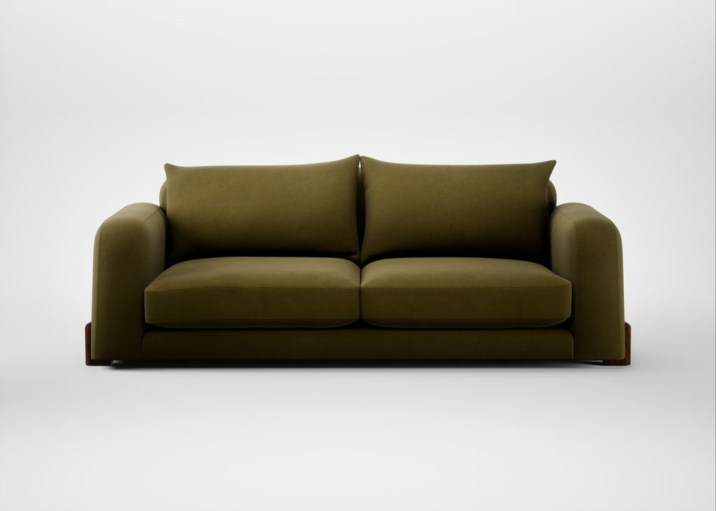 Nuvola 4 Seater Sofa Wool Velvet Olive / Walnut Stained