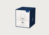 Wine glass packaging box with a red wine goblet illustration on a light gray background