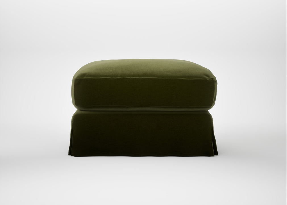 Tailor Loose Cover Rectangular Footstool Cotton Velvet Evergreen