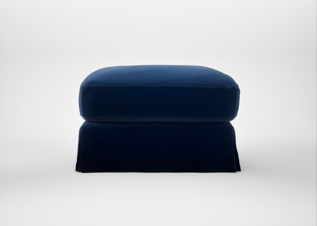 Tailor Loose Cover Rectangular Footstool Cotton Velvet Midnight