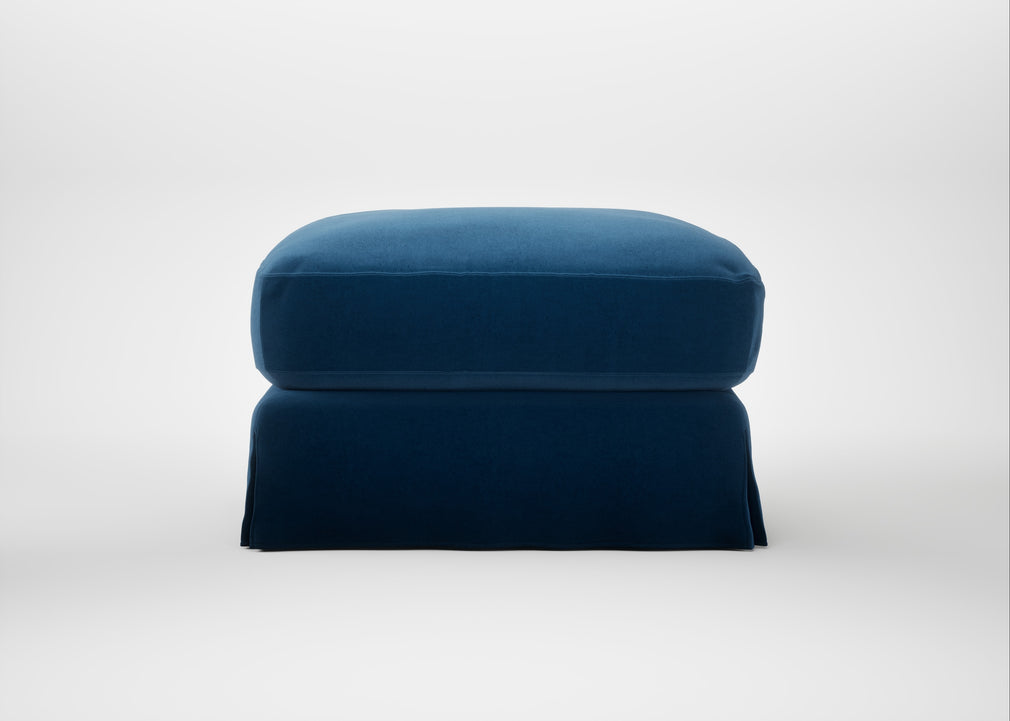 Tailor Loose Cover Rectangular Footstool Cotton Velvet Petrol