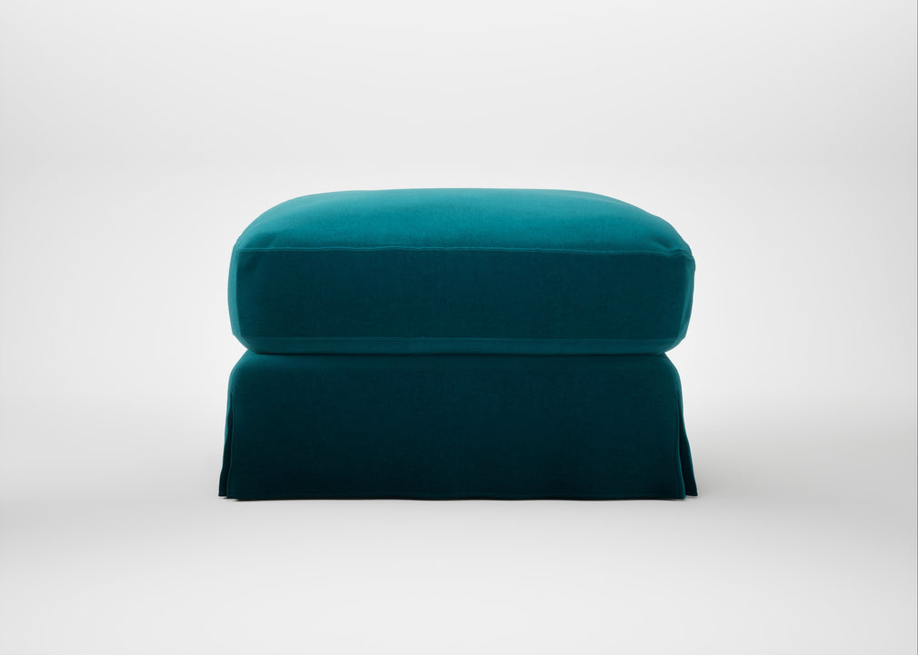 Tailor Loose Cover Rectangular Footstool Cotton Velvet Teal