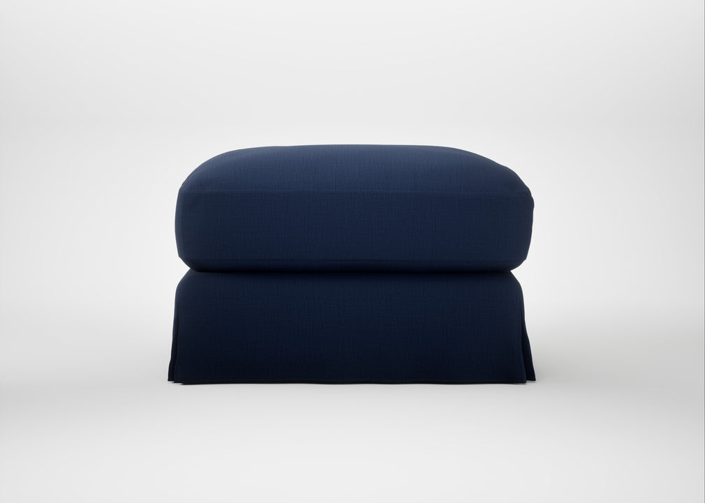 Tailor Loose Cover Rectangular Footstool Smart Cotton Linen Indigo