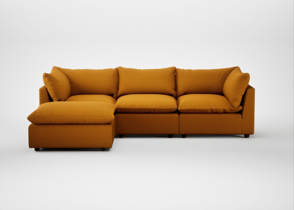 Astrid Left Hand Facing Corner Chaise Sofa Loop Boucle Twill Ochre / Walnut Stained Beech