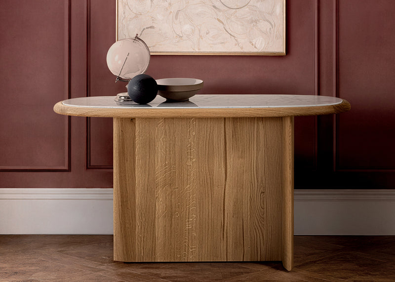 Suiseki Console Table Oak Carrara Marble
