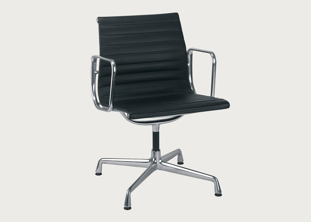 Eames EA 108 Aluminium Armchair Black Leather Polished Base