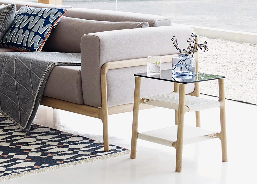 Fawn Side Table Oak & Grey Glass
