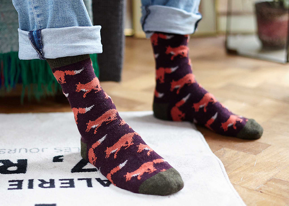 Mens Lambswool Socks Running Fox Aniseed
