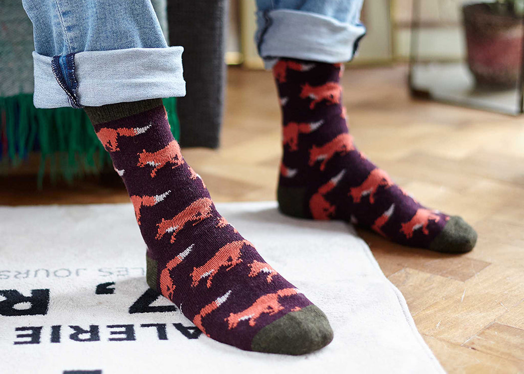 Mens Lambswool Socks Running Fox Aniseed