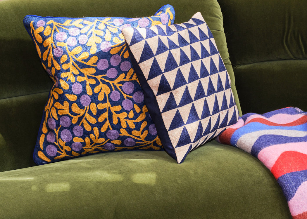 Triangle Embroidered Cushion Navy 45 x 45cm