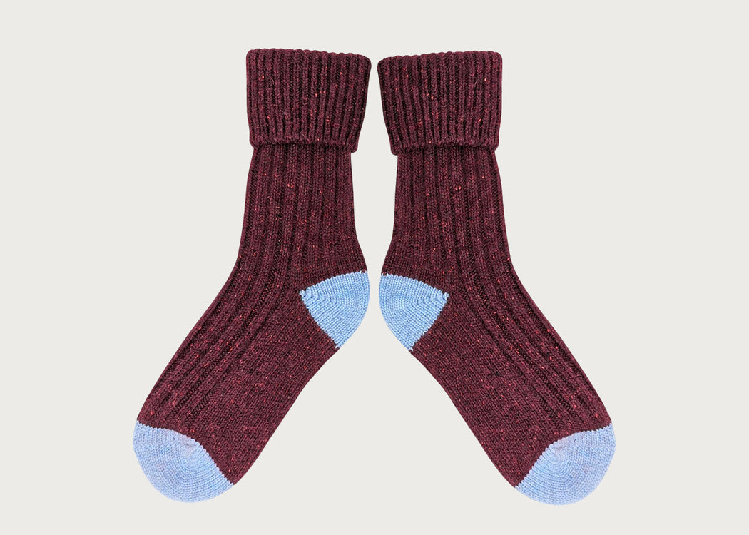Lambswool Silk Socks Burgundy & Blue (4-7)