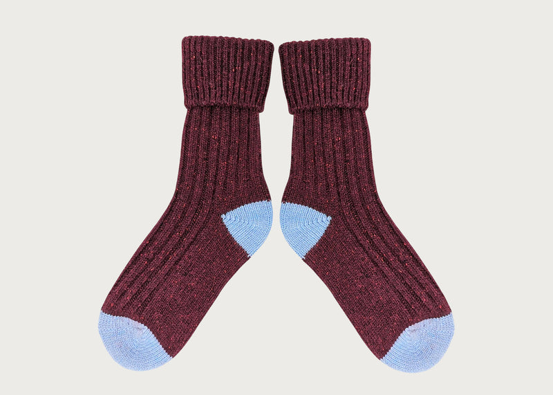 Lambswool Silk Socks Burgundy & Blue (4-7)