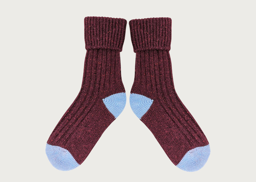 Lambswool Silk Socks Burgundy & Blue (8-11)