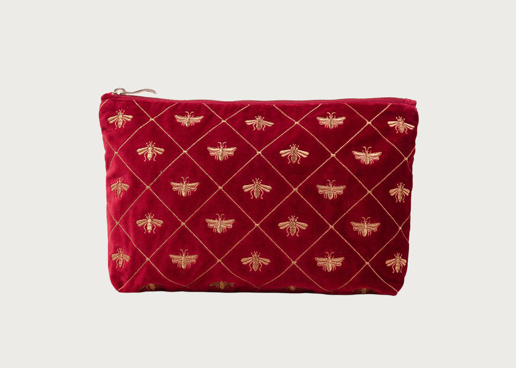 Bee Trellis Velvet Everyday Pouch Rouge