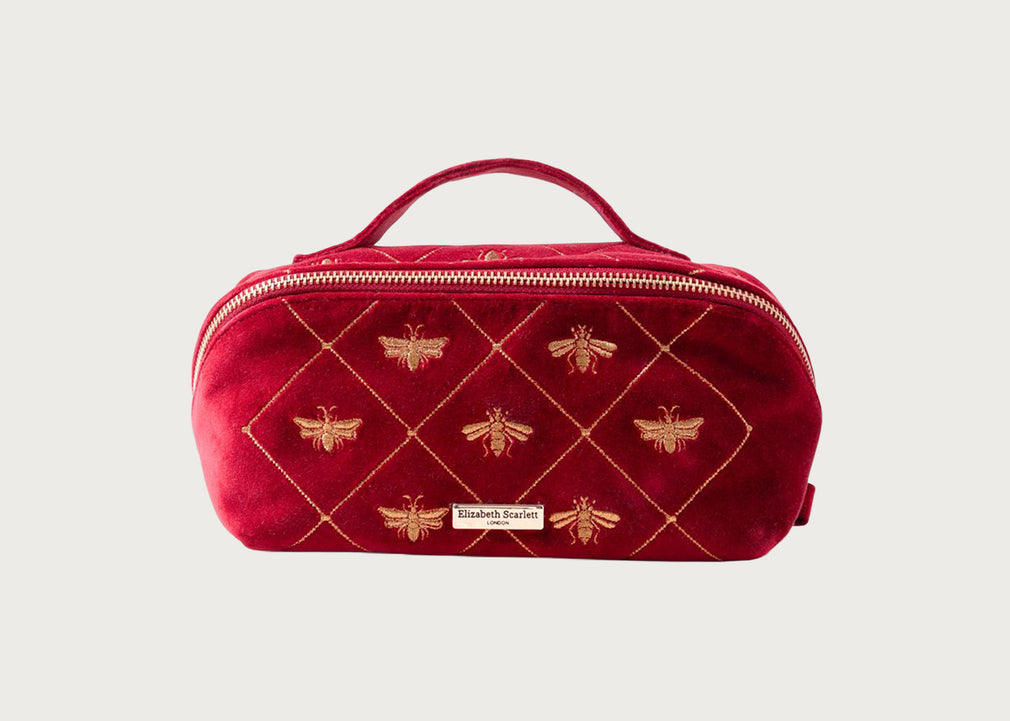 Bee Trellis Velvet Open Flat Makeup Bag Rouge