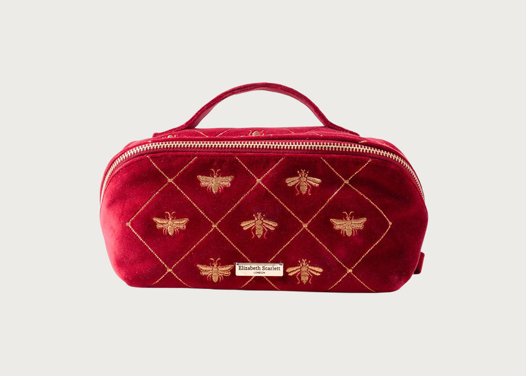Bee Trellis Velvet Open Flat Makeup Bag Rouge