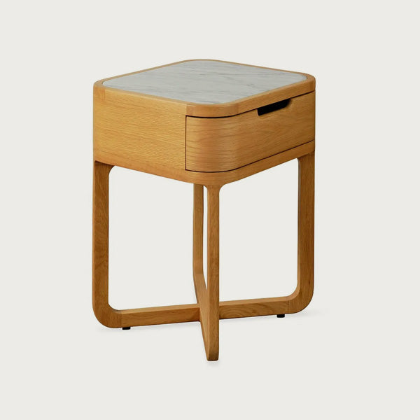 Oak bedside table with marble top
